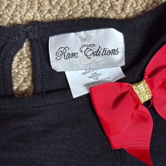 Rare Editions Black Santa Top with Red Bow Accent and snowflake pants - Picture 2 of 10